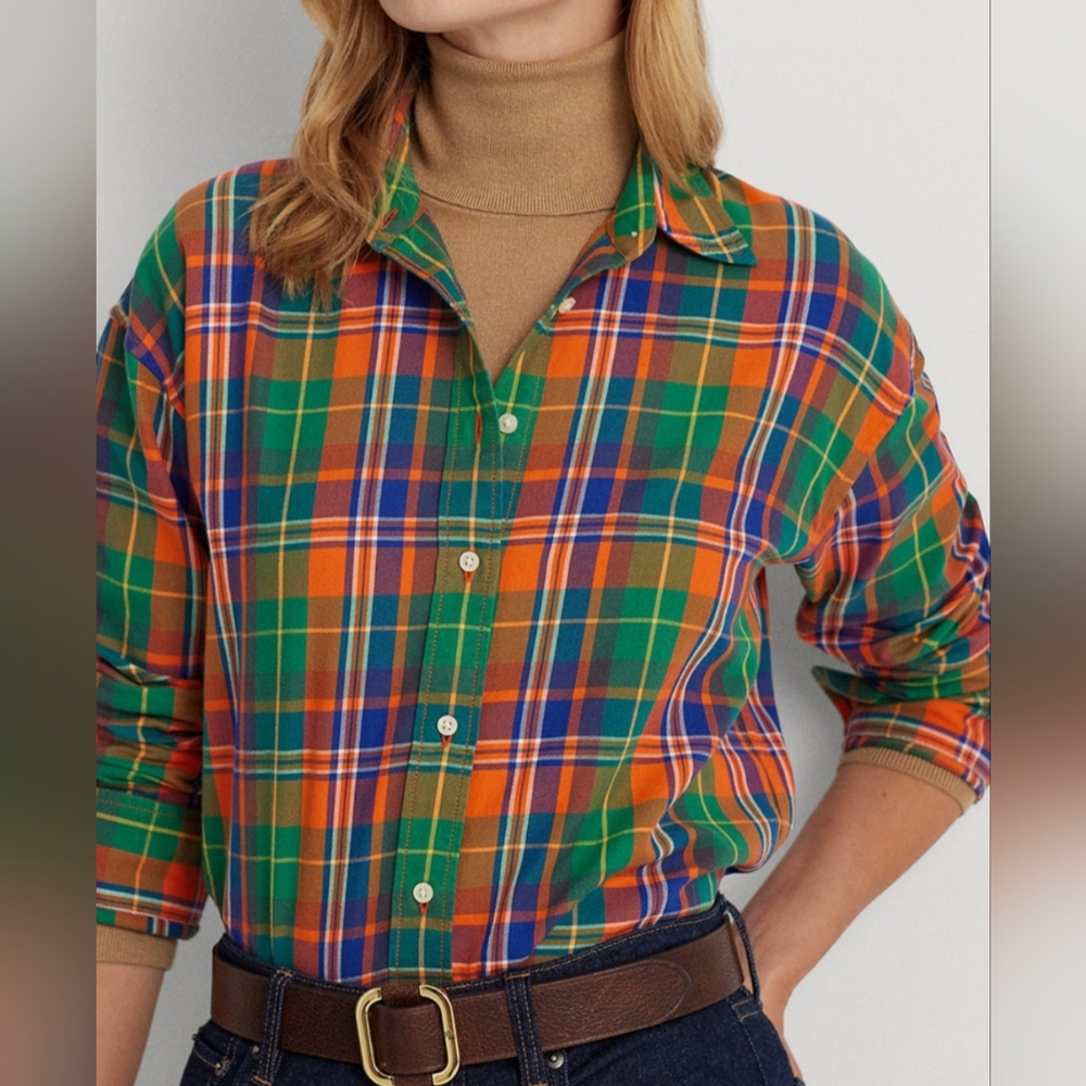 RALPH LAUREN Women's Plaid Cotton Twill Shirt SIZE MEDIUM - Picture 3 of 4